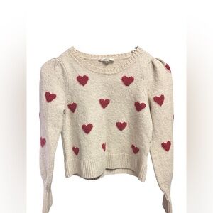 Extra Cozy Splendid Girl’s Cream Sweater with Red Hearts | Size